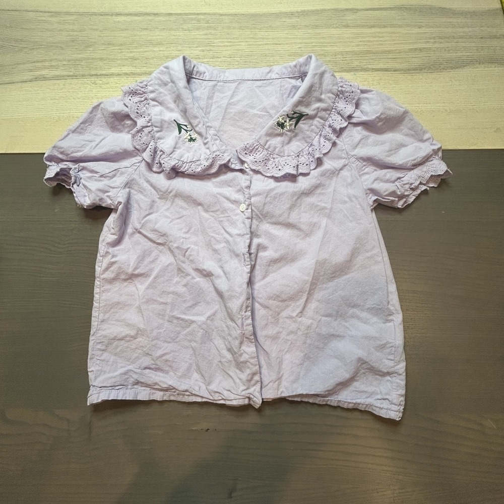 Dazy Blouse Women Small Lilac Lace Trim Button Front Peasant Top
